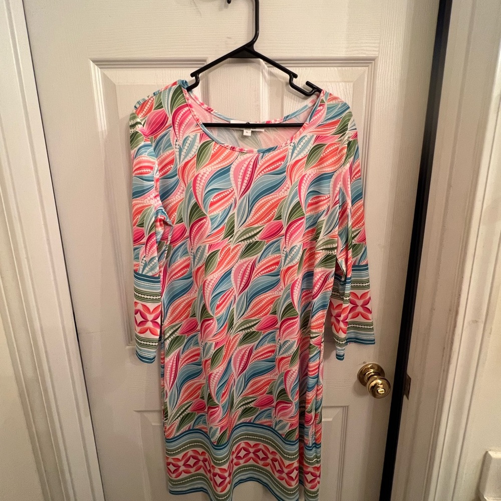 Pink and Green 3/4 Sleeve Scoop Neck Sundress